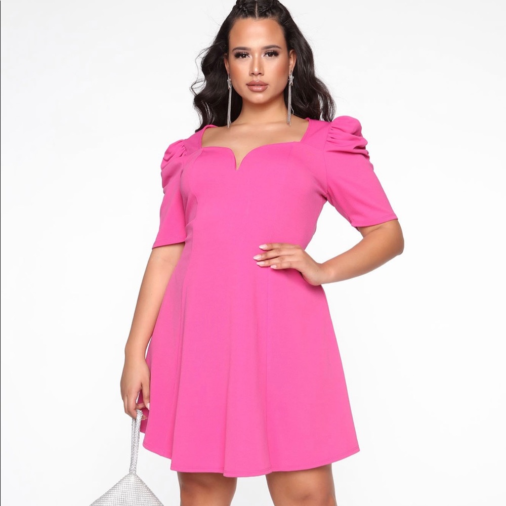 Fashion Nova Puff Sleeve Dress Magenta